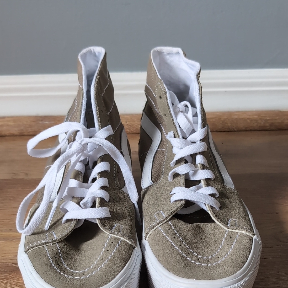 Vans High-Top Sneakers in Tan and White